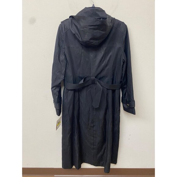 London Fog Women's Black Hooded Belted Maxi Point Collar Trench Coat Size M NWT - Picture 5 of 7